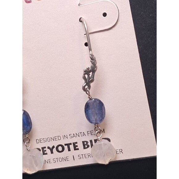 Peyote Bird Blue White Gemstones On Silver Floral Hook Earrings 1.5" Drop NWT - Picture 2 of 5